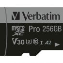 VERBATIM MICRO SDXC 256GB UHS-I CLASSE 10 CON ADATTATORE SD 47045